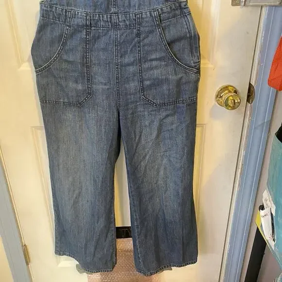Gap Overalls Women 4/27R Denim Bib Medium Wash Pocket Slouchy Y2K Blue Wide Legs - Picture 8 of 13